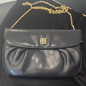 Givenchy Black Leather Clutch with Gold Chain